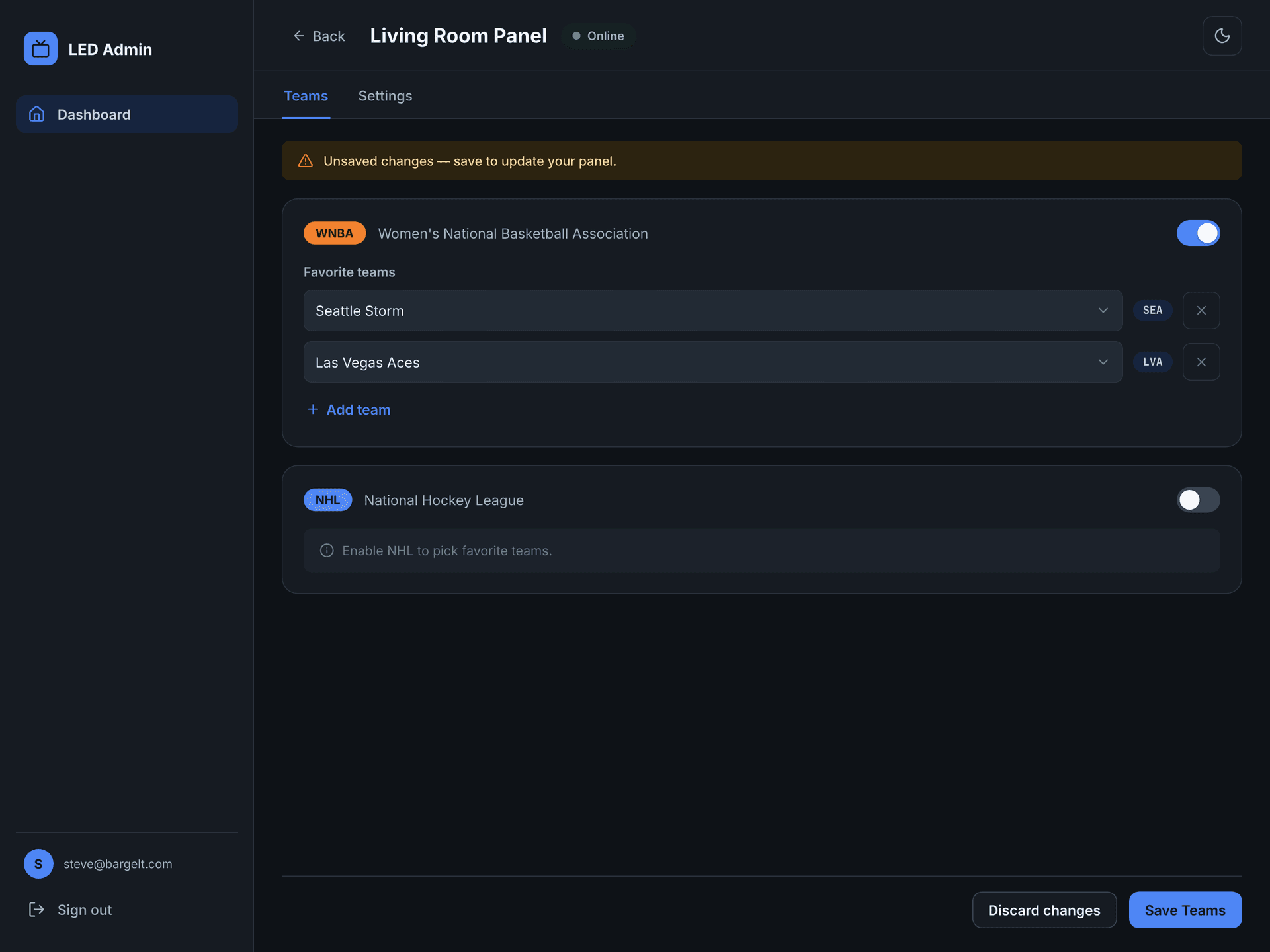 Device teams configuration